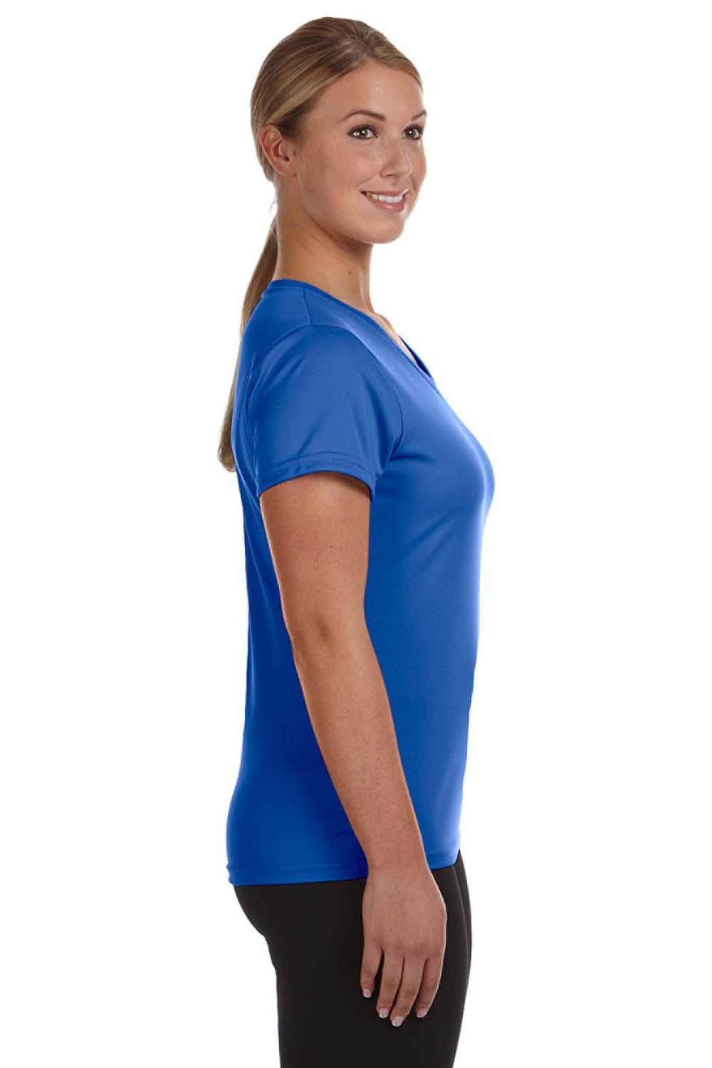 Augusta Sportswear 1790 Womens Moisture Wicking Short Sleeve V-Neck T-Shirt Royal Blue Model Side