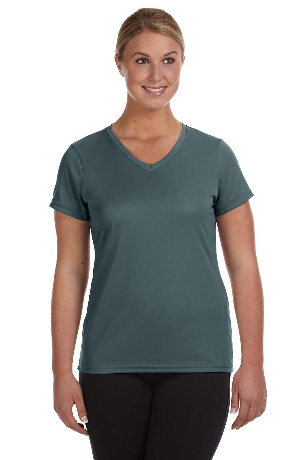 Augusta Sportswear 1790 Womens Moisture Wicking Short Sleeve V-Neck T-Shirt Graphite Grey Model Front