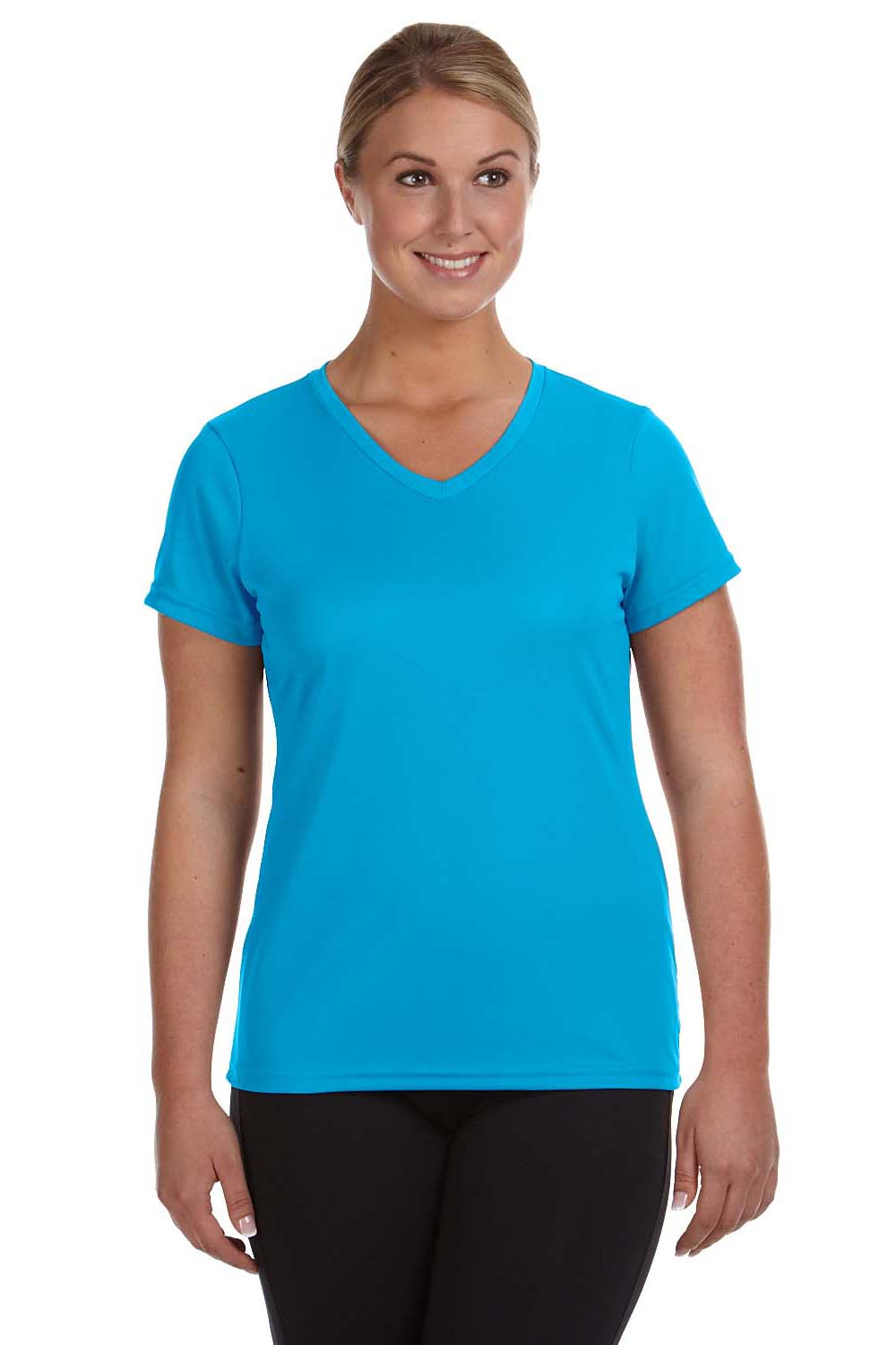 Augusta Sportswear 1790 Womens Moisture Wicking Short Sleeve V-Neck T-Shirt Power Blue Model Front