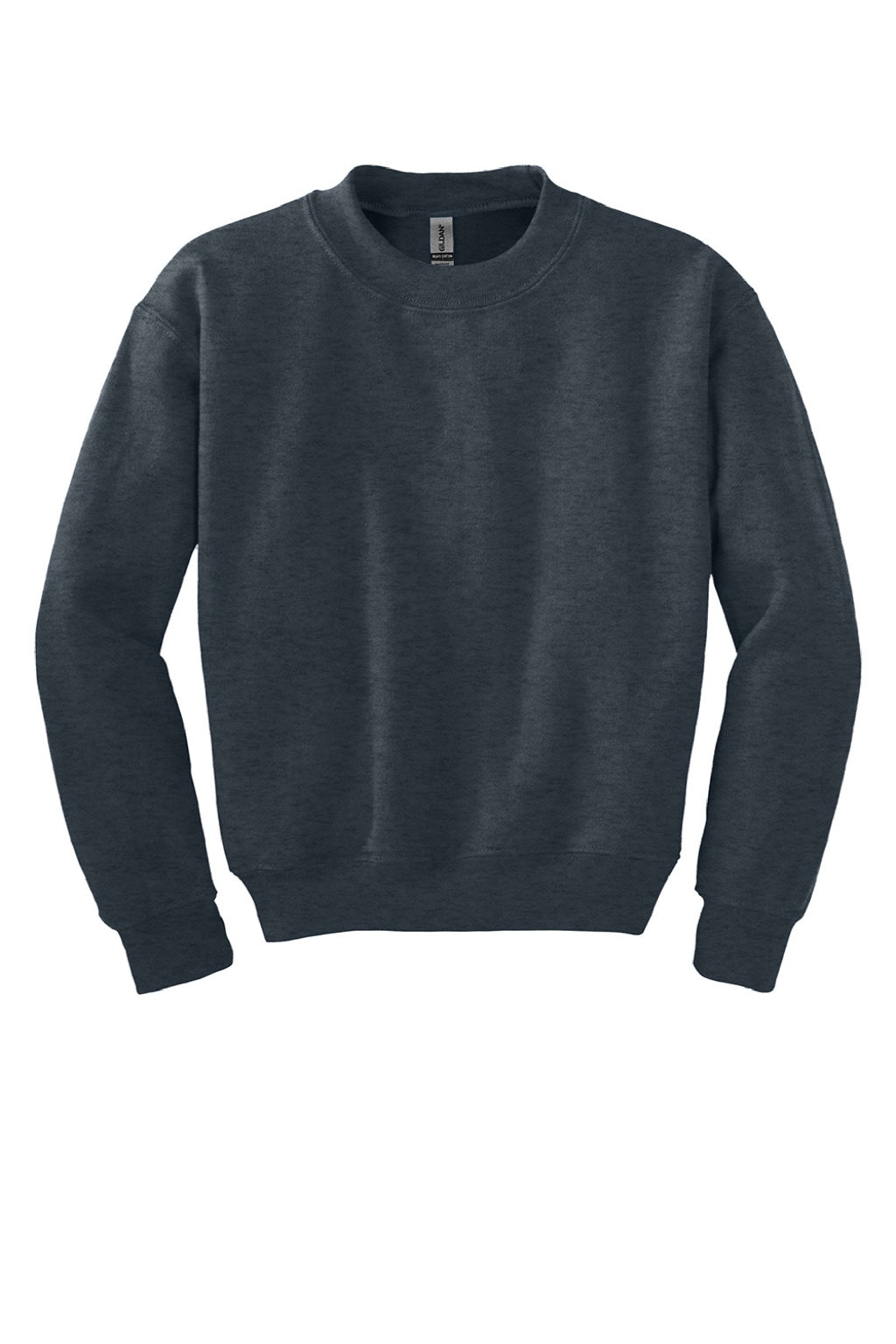 Gildan 18000B Youth Pill Resistant Fleece Crewneck Sweatshirt Heather Dark Grey Flat Front
