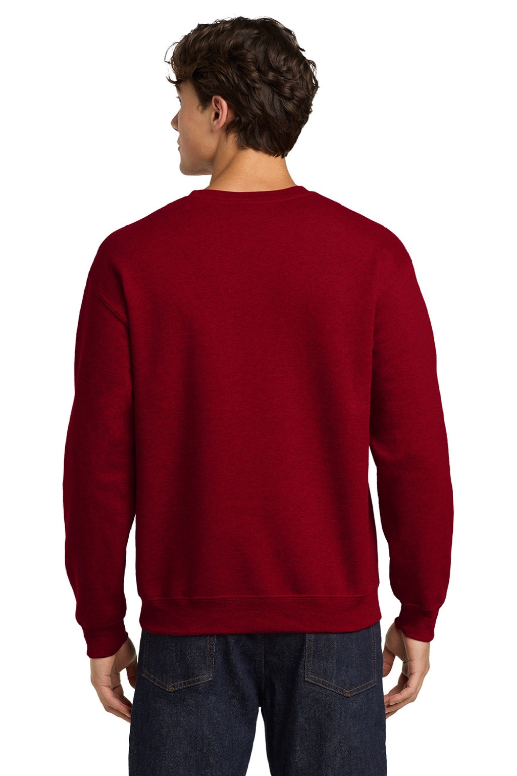 Gildan 18000 Mens Pill Resistant Fleece Crewneck Sweatshirt Antique Cherry Red Model Back