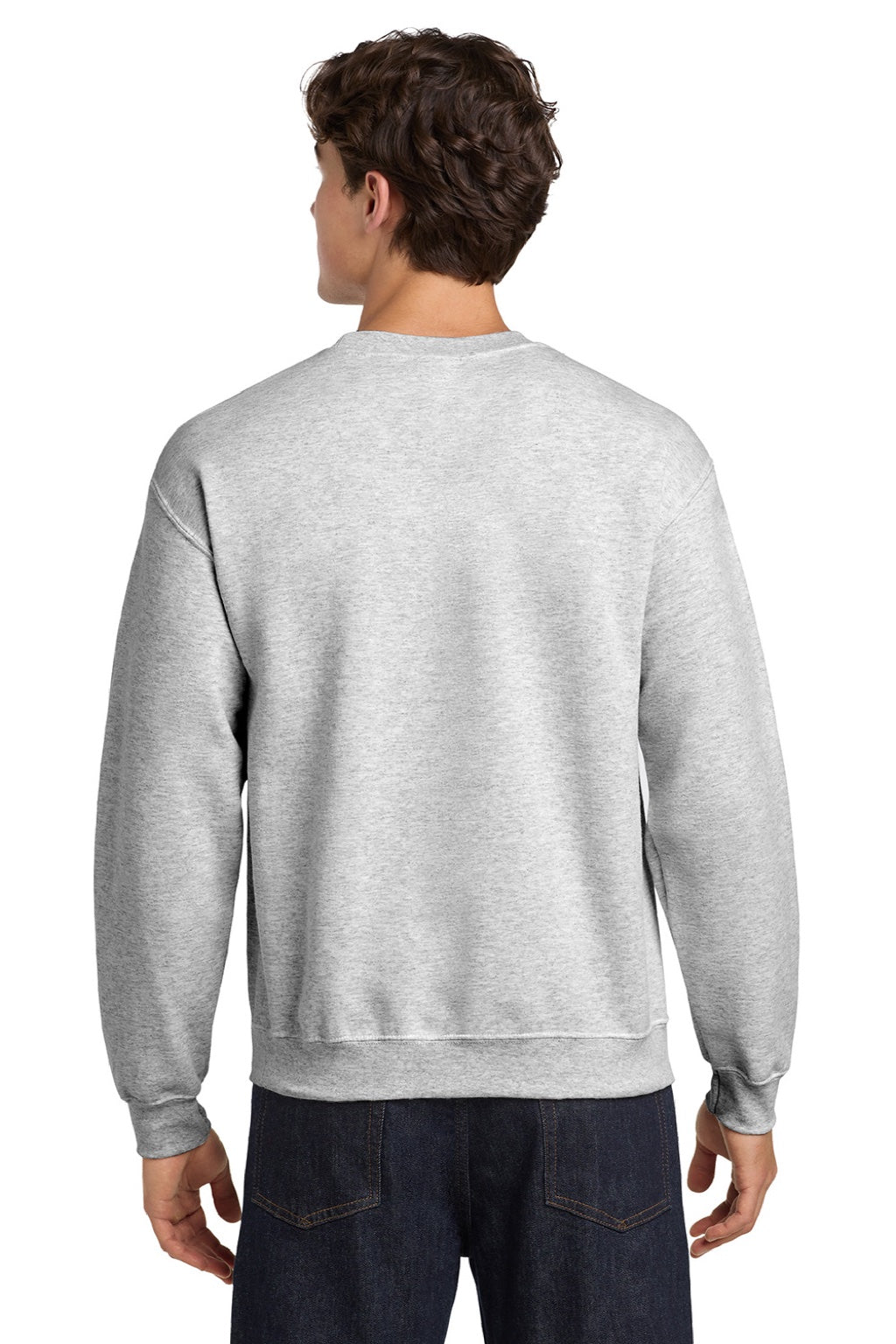 Gildan 18000 Mens Pill Resistant Fleece Crewneck Sweatshirt Ash Grey Model Back
