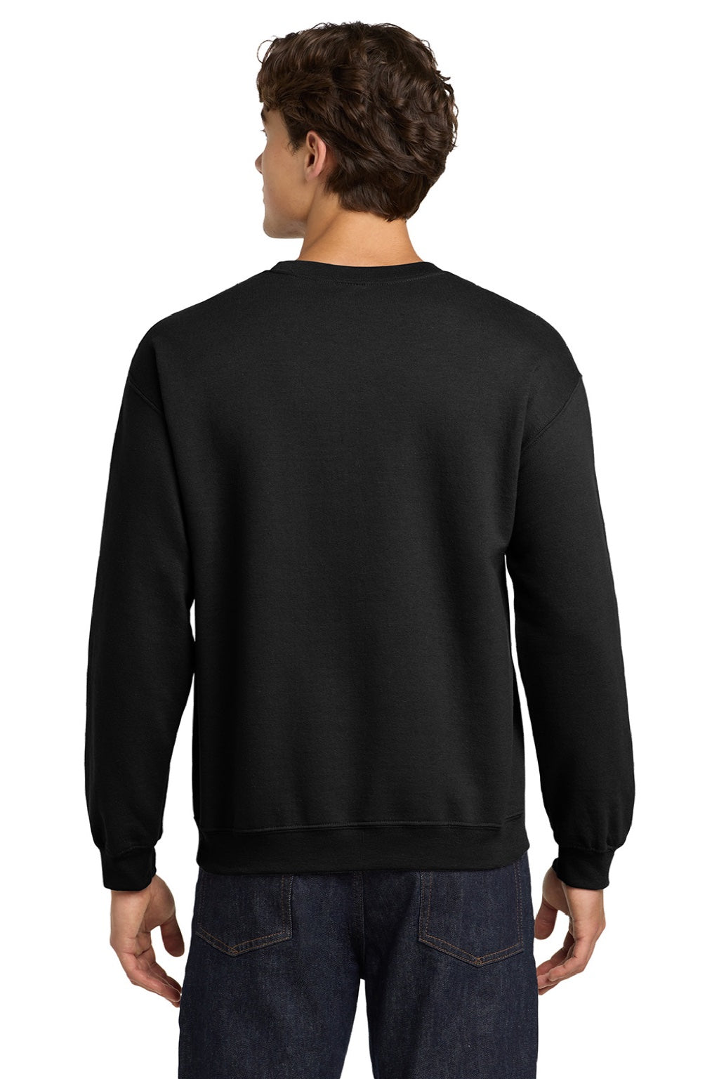 Gildan 18000 Mens Pill Resistant Fleece Crewneck Sweatshirt Black Model Back