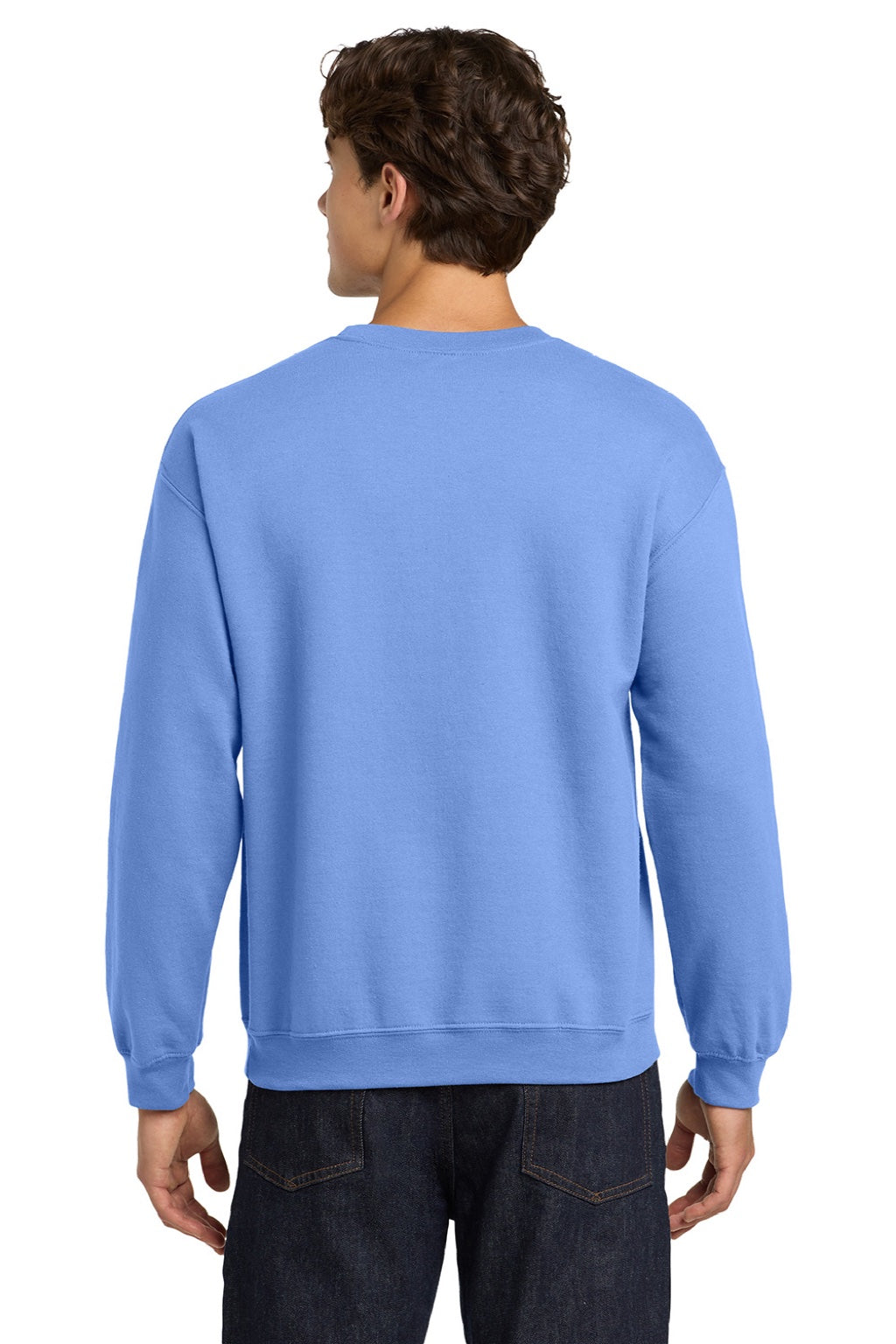 Gildan 18000 Mens Pill Resistant Fleece Crewneck Sweatshirt Carolina Blue Model Back