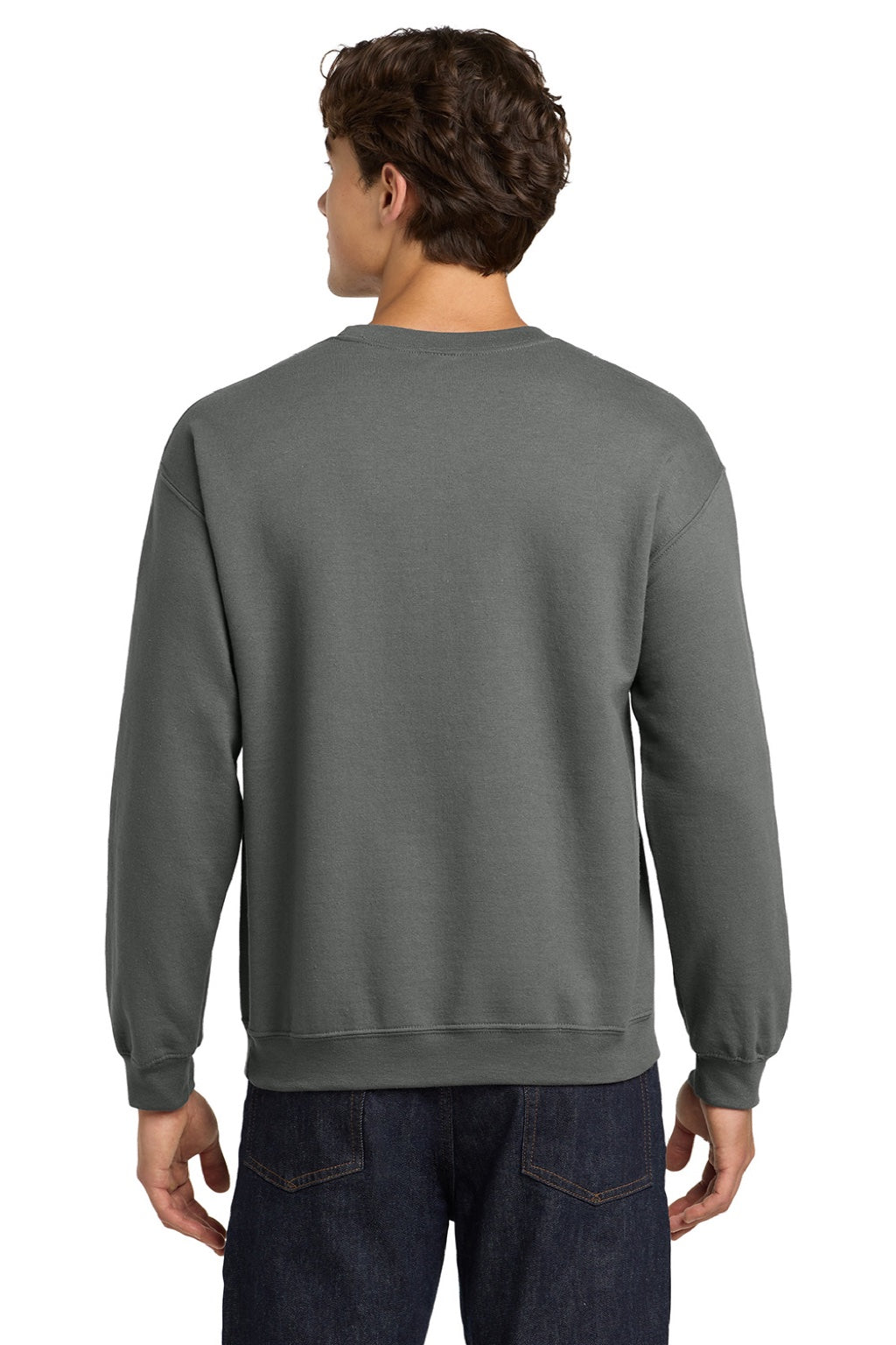 Gildan 18000 Mens Pill Resistant Fleece Crewneck Sweatshirt Charcoal Grey Model Back