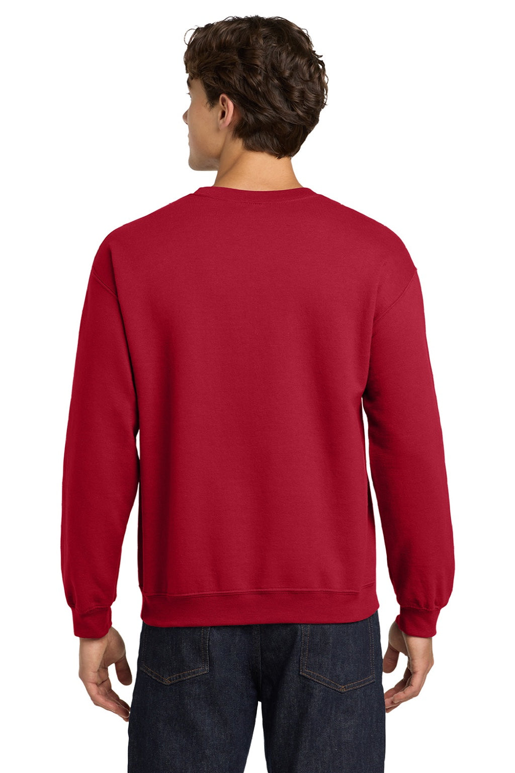 Gildan 18000 Mens Pill Resistant Fleece Crewneck Sweatshirt Cherry Red Model Back
