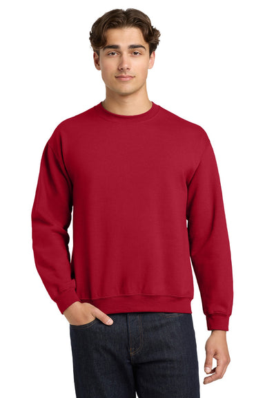 Gildan 18000 Mens Pill Resistant Fleece Crewneck Sweatshirt Cherry Red Model Front