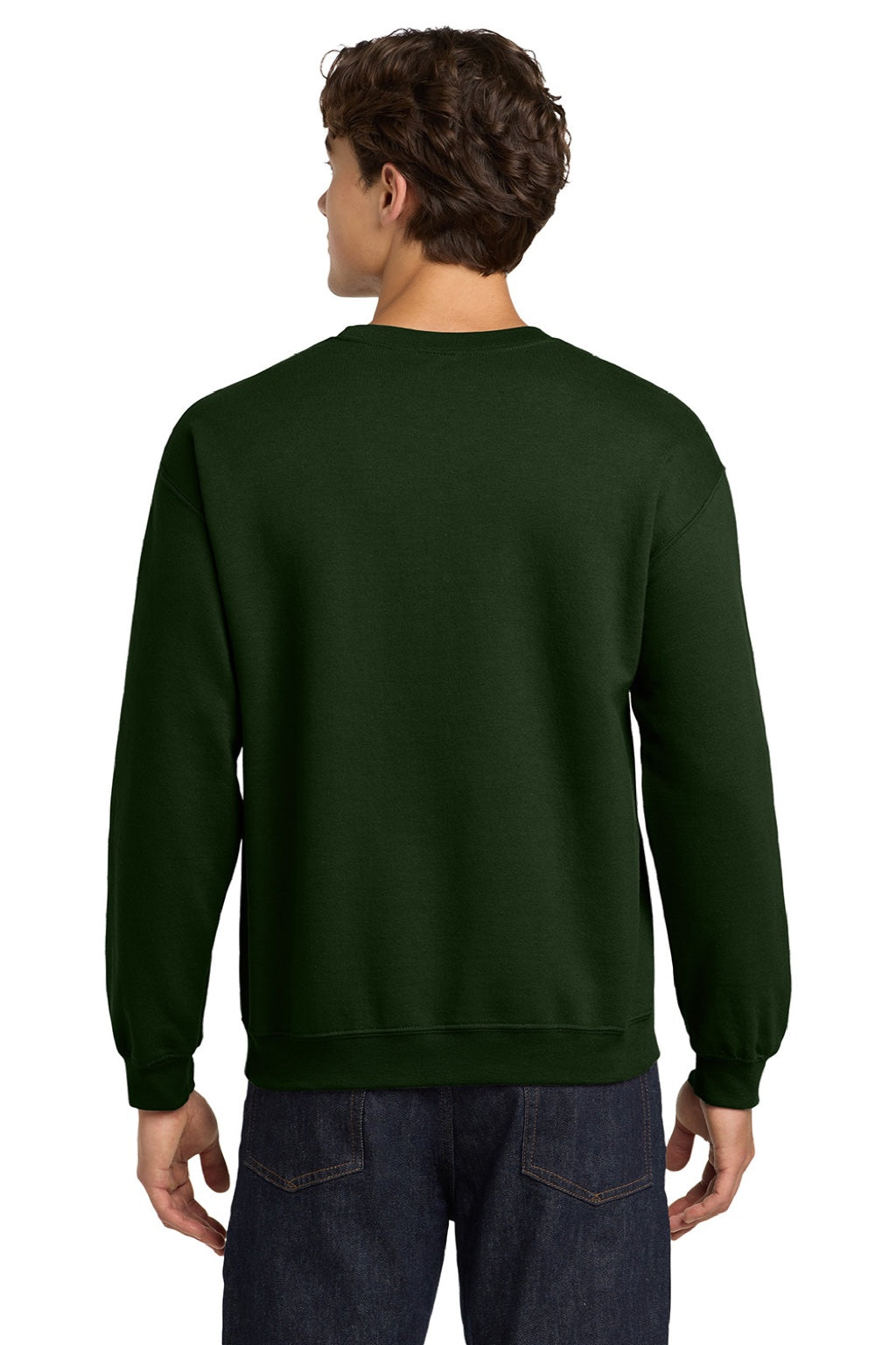 Gildan 18000 Mens Pill Resistant Fleece Crewneck Sweatshirt Forest Green Model Back