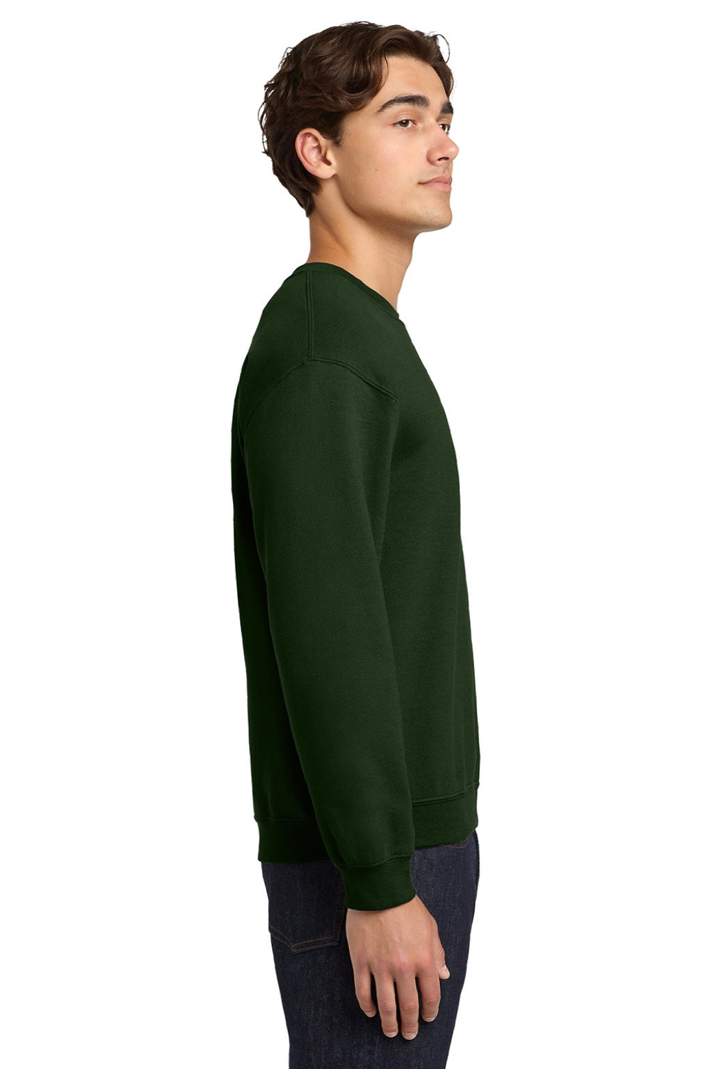Gildan 18000 Mens Pill Resistant Fleece Crewneck Sweatshirt Forest Green Model Side