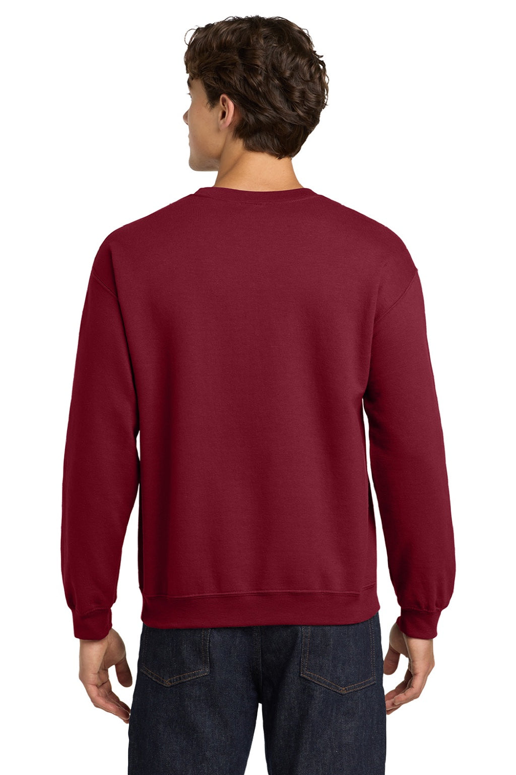 Gildan 18000 Mens Pill Resistant Fleece Crewneck Sweatshirt Garnet Red Model Back