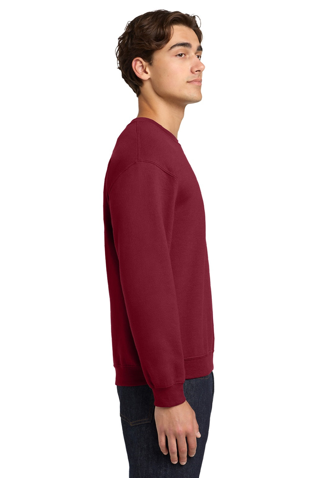 Gildan 18000 Mens Pill Resistant Fleece Crewneck Sweatshirt Garnet Red Model Side