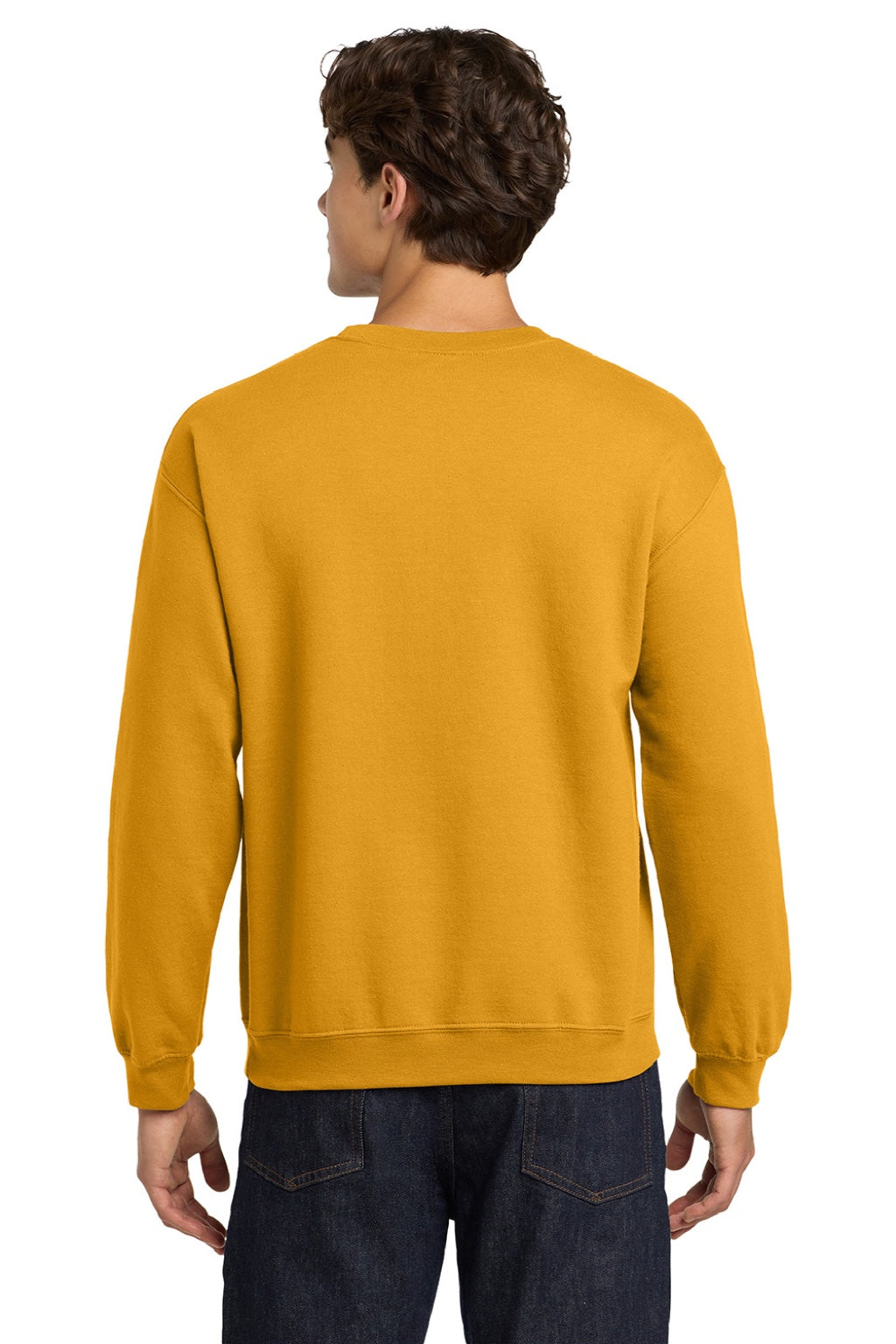 Gildan 18000 Mens Pill Resistant Fleece Crewneck Sweatshirt Gold Model Back