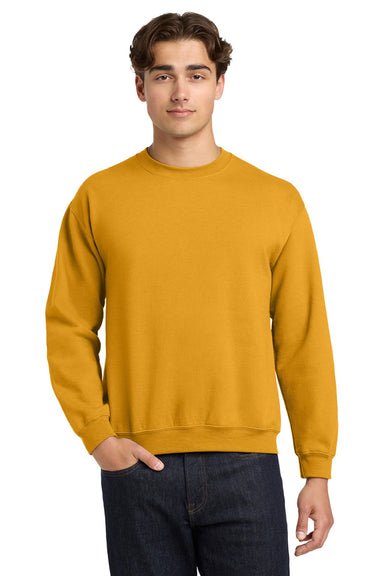 Gildan 18000 Mens Pill Resistant Fleece Crewneck Sweatshirt Gold Model Front