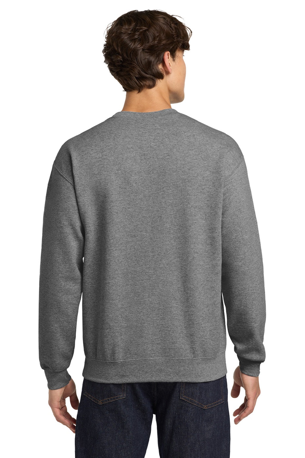 Gildan 18000 Mens Pill Resistant Fleece Crewneck Sweatshirt Heather Graphite Grey Model Back