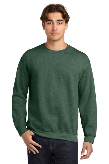 Gildan 18000 Mens Pill Resistant Fleece Crewneck Sweatshirt Heather Dark Green Model Front