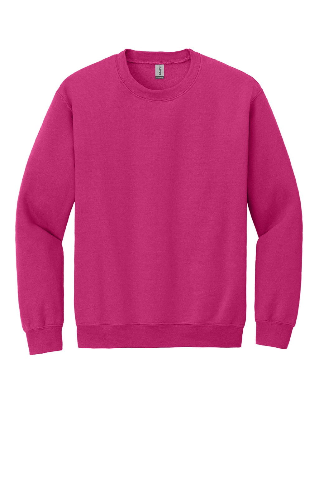 Gildan 18000 Mens Pill Resistant Fleece Crewneck Sweatshirt Heliconia Pink Flat Front