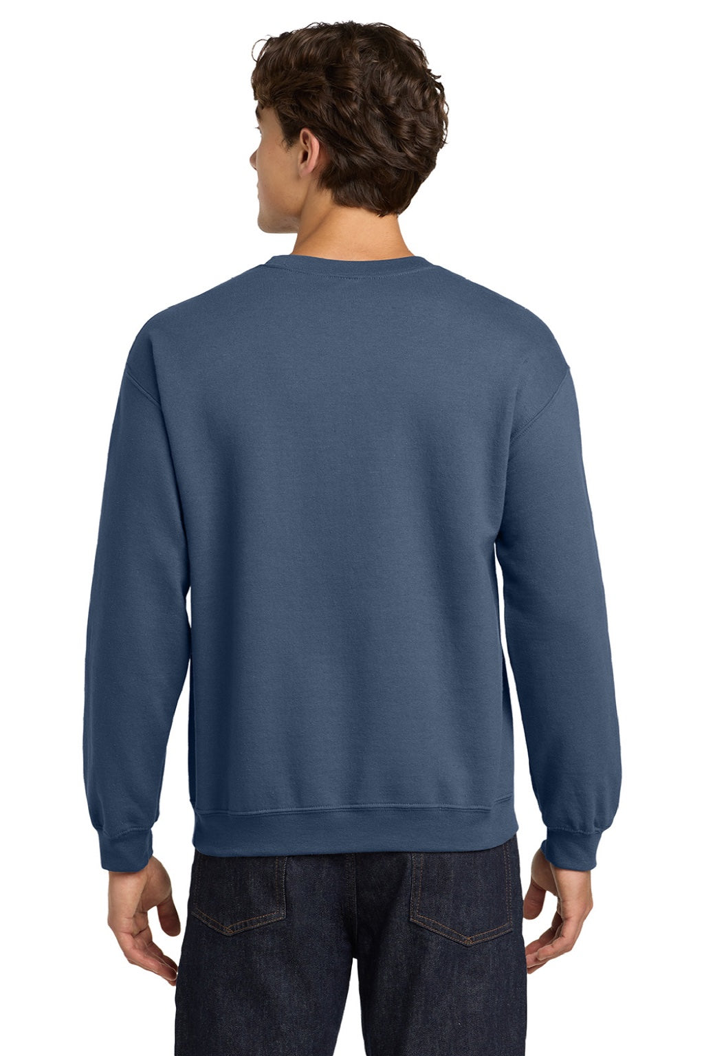 Gildan 18000 Mens Pill Resistant Fleece Crewneck Sweatshirt Indigo Blue Model Back