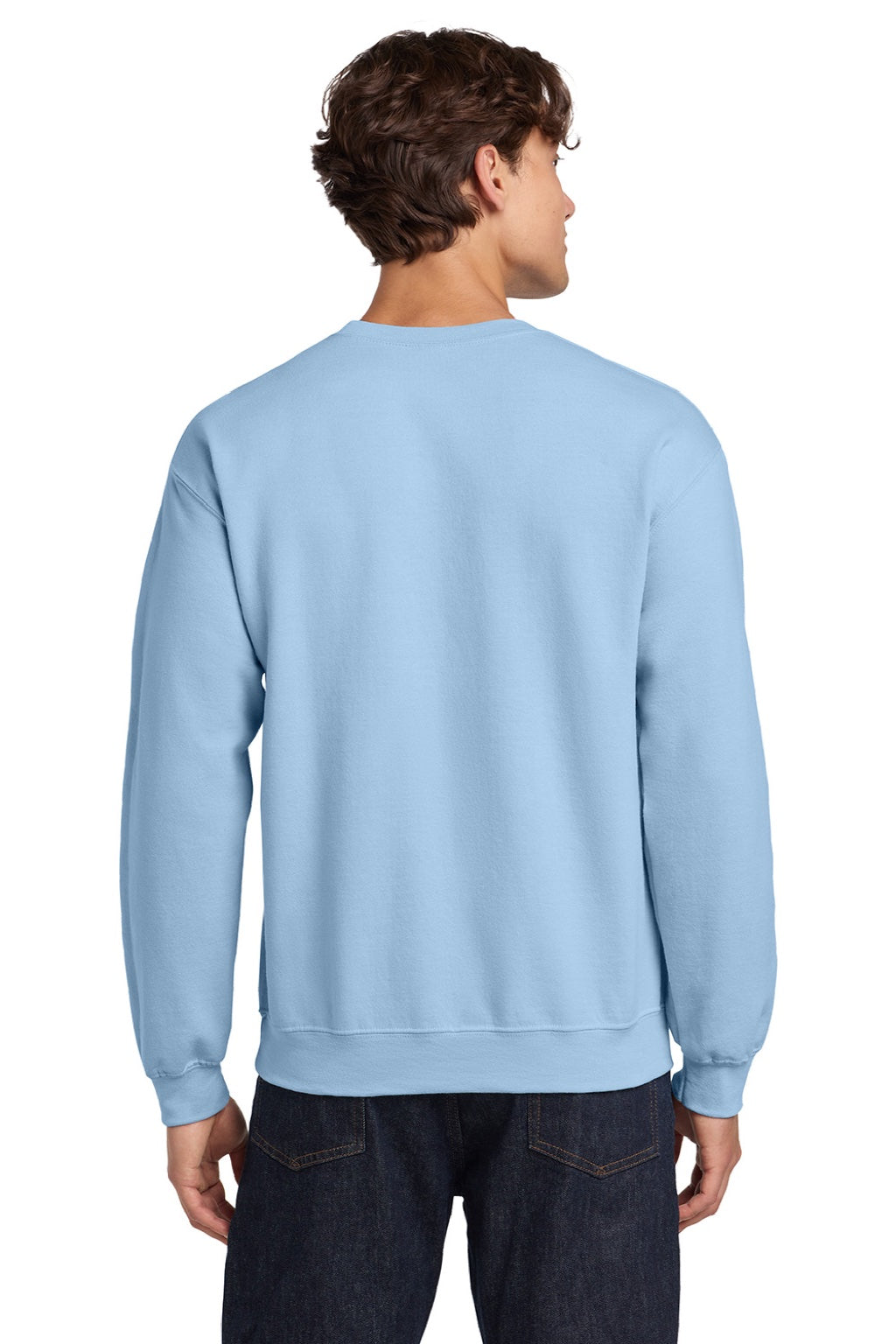 Gildan 18000 Mens Pill Resistant Fleece Crewneck Sweatshirt Light Blue Model Back