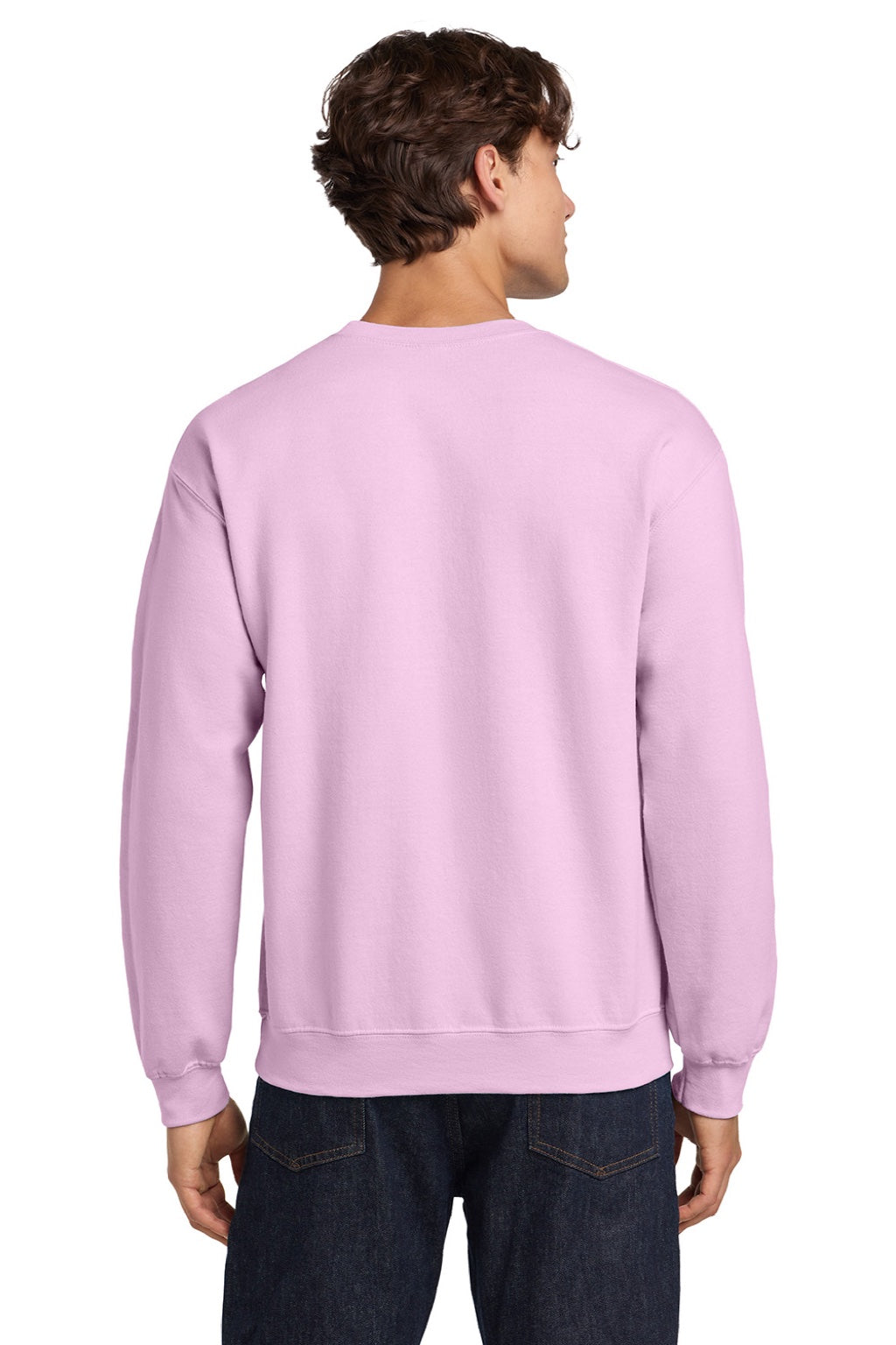 Gildan 18000 Mens Pill Resistant Fleece Crewneck Sweatshirt Light Pink Model Back