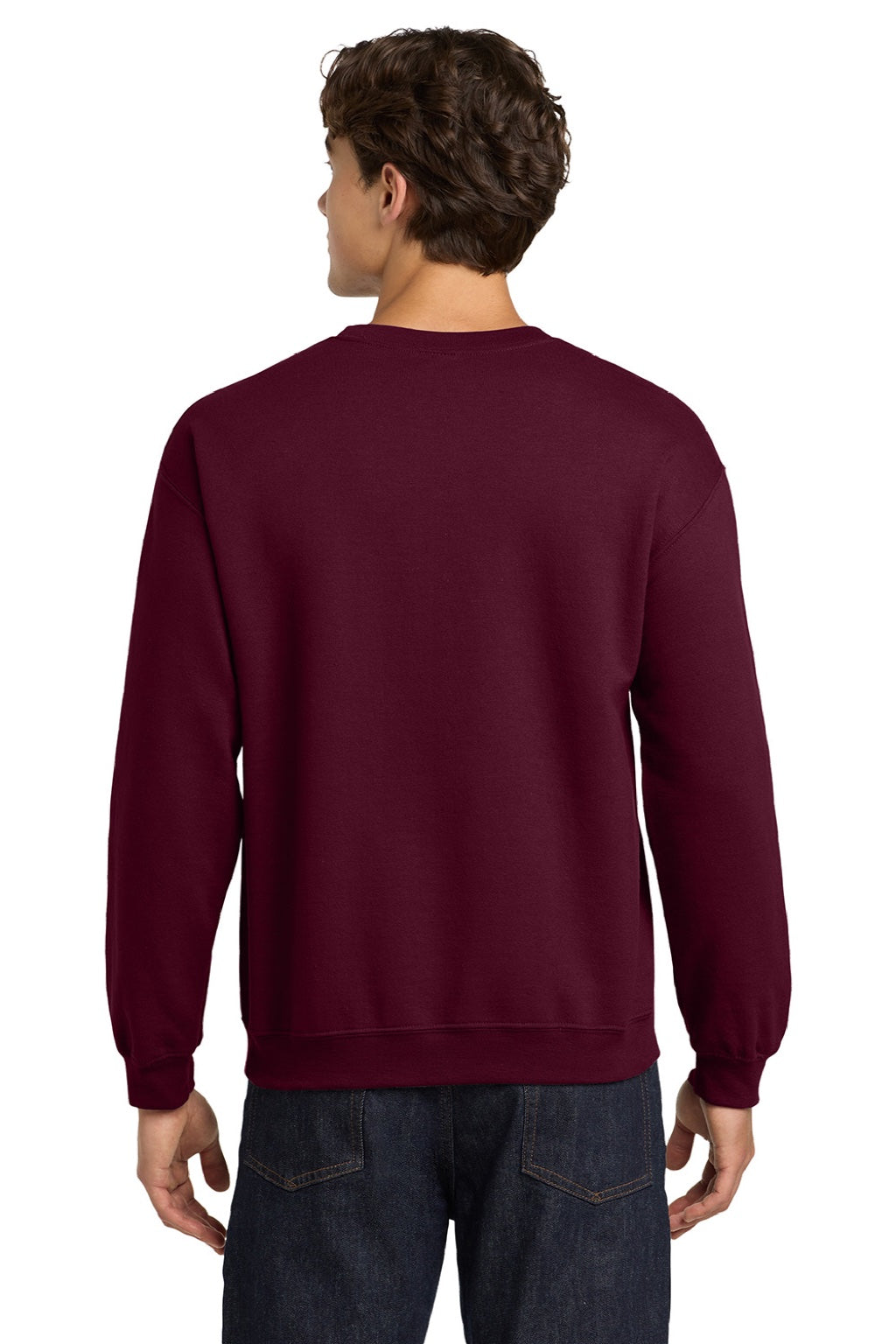 Gildan 18000 Mens Pill Resistant Fleece Crewneck Sweatshirt Maroon Model Back