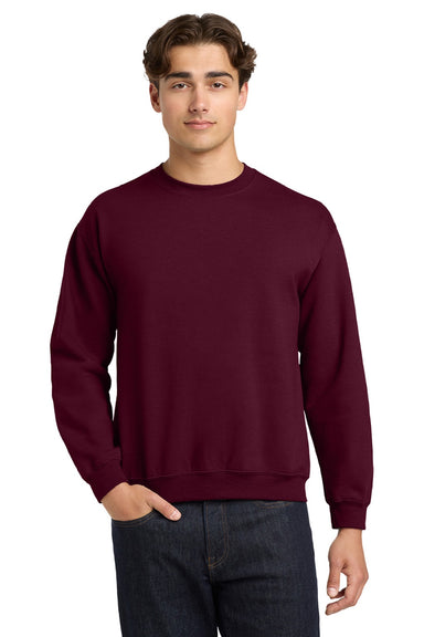 Gildan 18000 Mens Pill Resistant Fleece Crewneck Sweatshirt Maroon Model Front