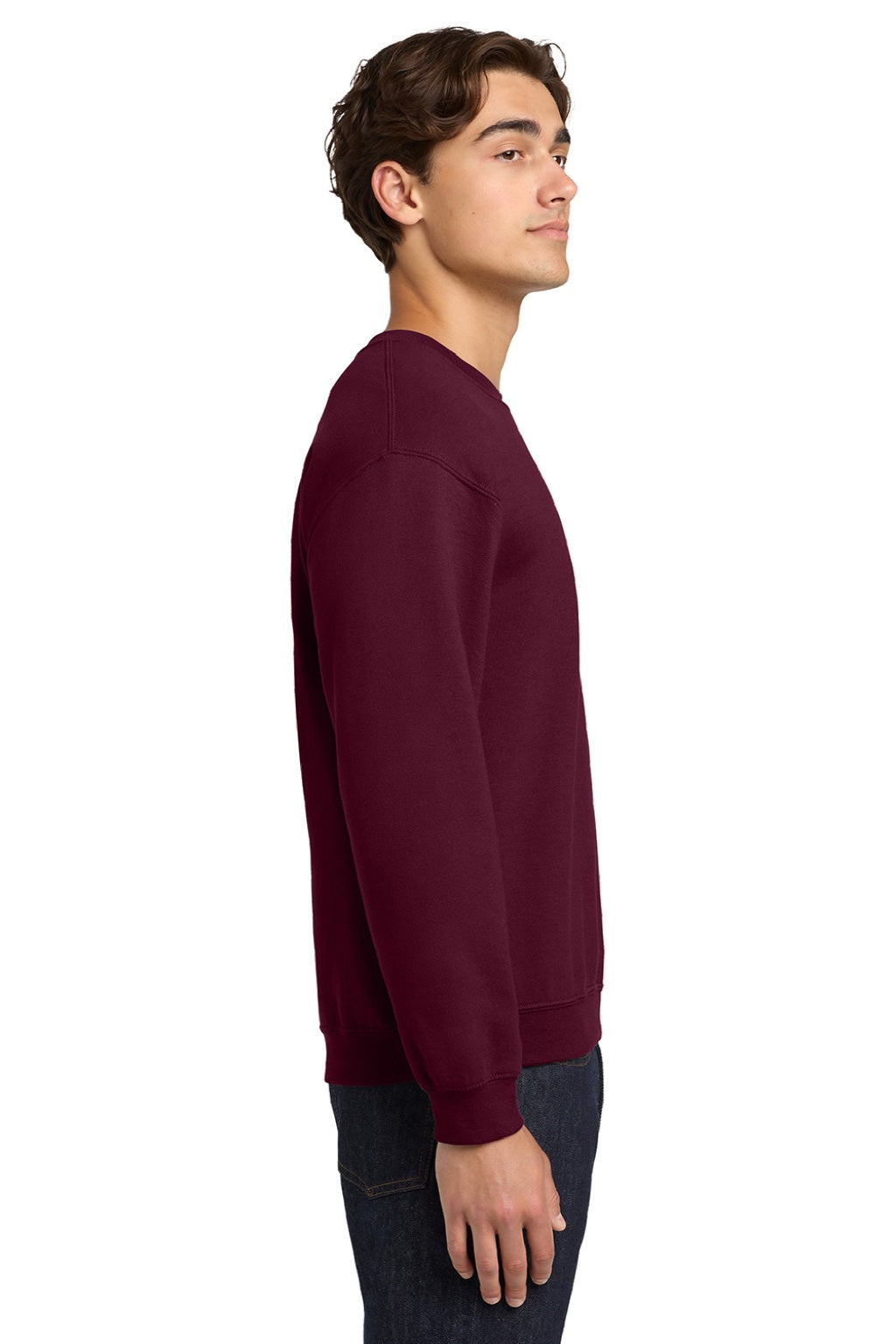 Gildan 18000 Mens Pill Resistant Fleece Crewneck Sweatshirt Maroon Model Side