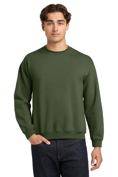 Gildan 18000 Mens Pill Resistant Fleece Crewneck Sweatshirt Military Green Model Front