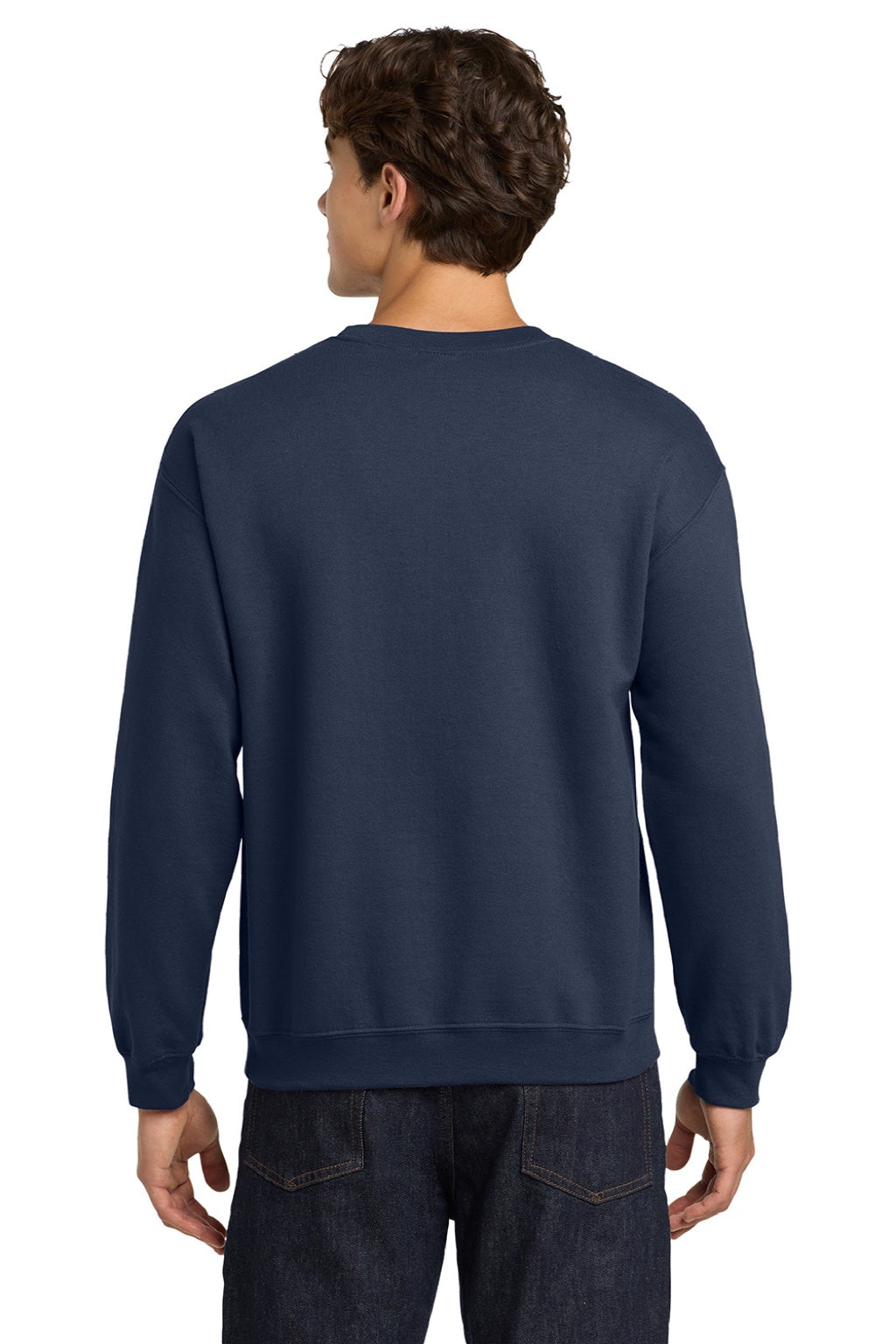 Gildan 18000 Mens Pill Resistant Fleece Crewneck Sweatshirt Navy Blue Model Back