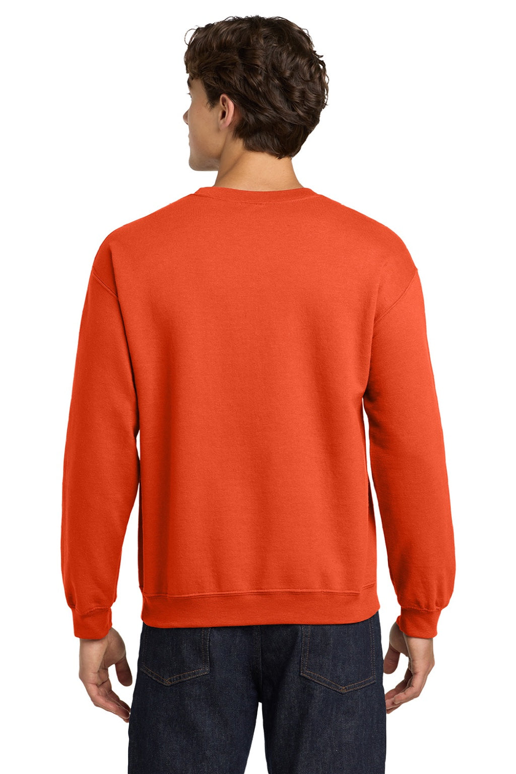 Gildan 18000 Mens Pill Resistant Fleece Crewneck Sweatshirt Orange Model Back