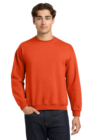 Gildan 18000 Mens Pill Resistant Fleece Crewneck Sweatshirt Orange Model Front