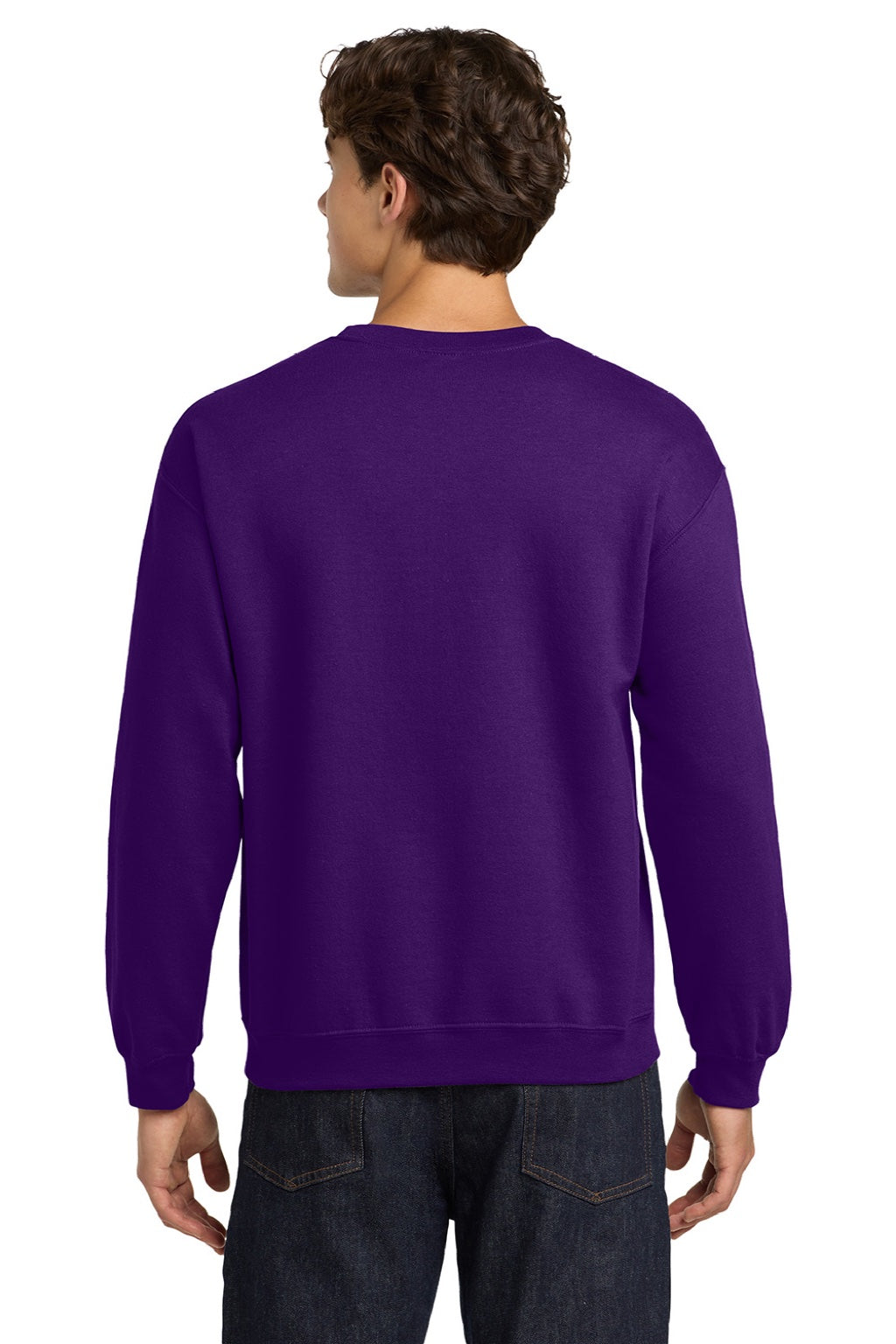 Gildan 18000 Mens Pill Resistant Fleece Crewneck Sweatshirt Purple Model Back