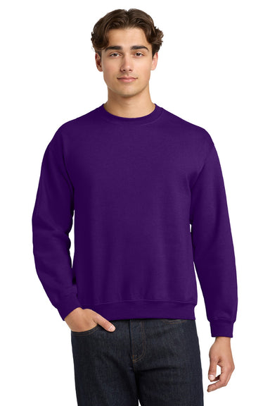 Gildan 18000 Mens Pill Resistant Fleece Crewneck Sweatshirt Purple Model Front