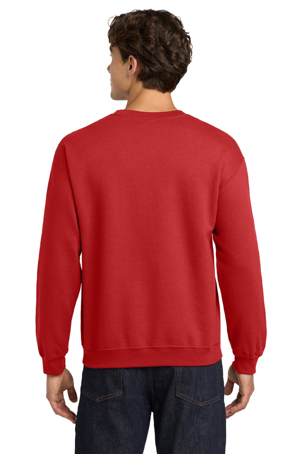 Gildan 18000 Mens Pill Resistant Fleece Crewneck Sweatshirt Red Model Back