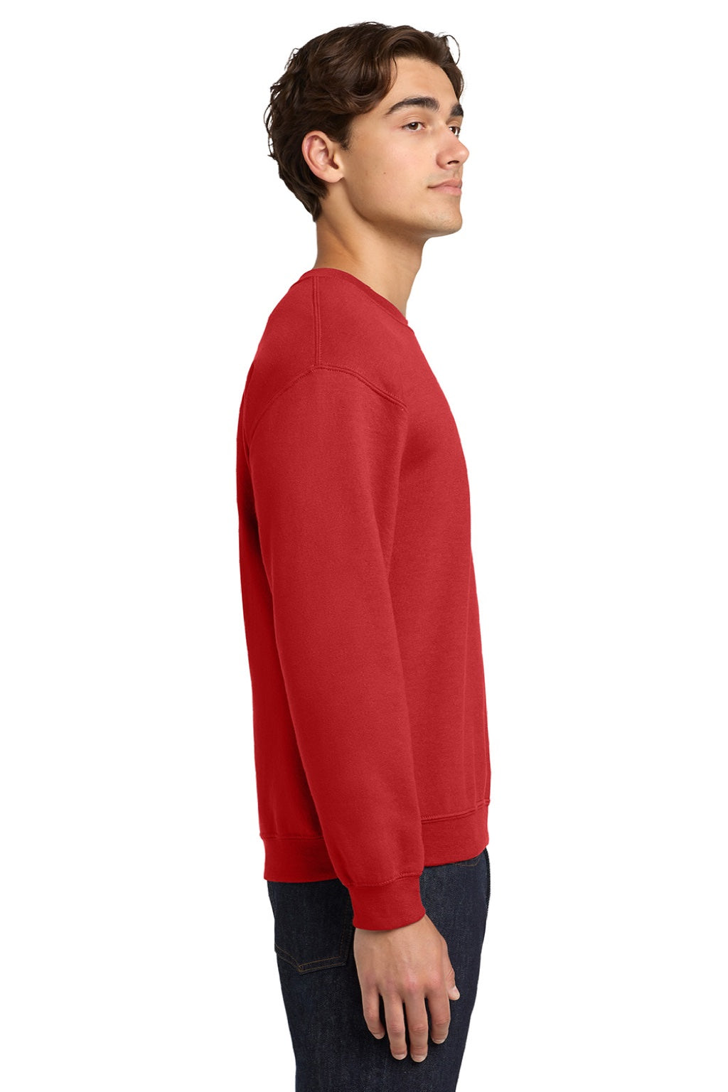 Gildan 18000 Mens Pill Resistant Fleece Crewneck Sweatshirt Red Model Side