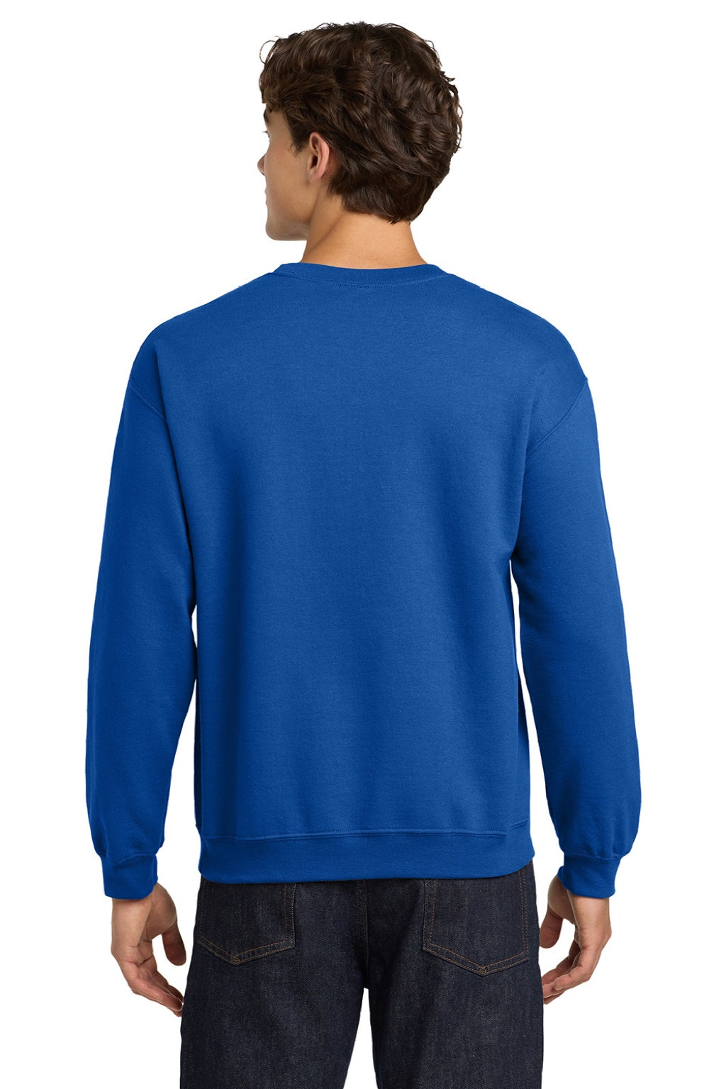 Gildan 18000 Mens Pill Resistant Fleece Crewneck Sweatshirt Royal Blue Model Back