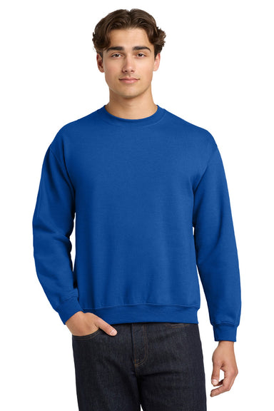 Gildan 18000 Mens Pill Resistant Fleece Crewneck Sweatshirt Royal Blue Model Front