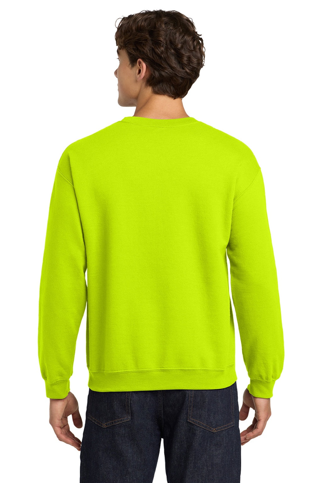 Gildan 18000 Mens Pill Resistant Fleece Crewneck Sweatshirt Safety Green Model Back