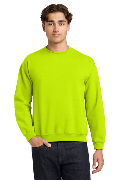 Gildan 18000 Mens Pill Resistant Fleece Crewneck Sweatshirt Safety Green Model Front