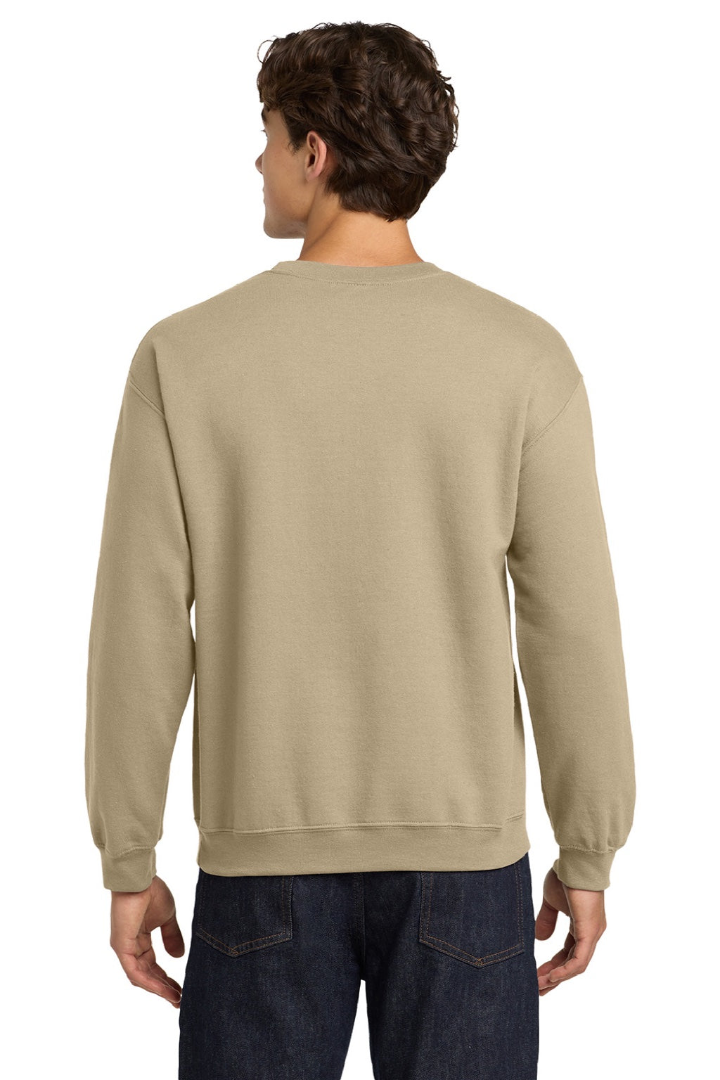 Gildan 18000 Mens Pill Resistant Fleece Crewneck Sweatshirt Sand Model Back