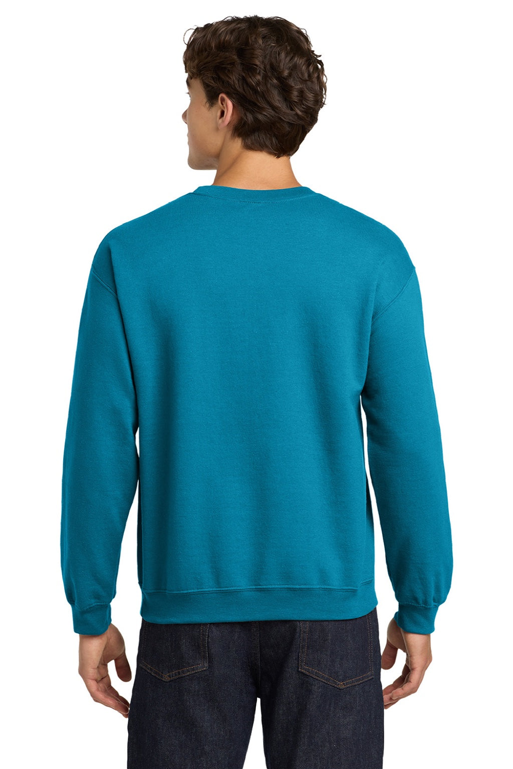 Gildan 18000 Mens Pill Resistant Fleece Crewneck Sweatshirt Sapphire Blue Model Back