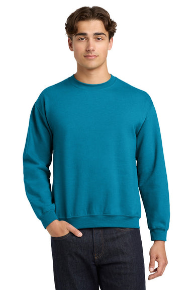 Gildan 18000 Mens Pill Resistant Fleece Crewneck Sweatshirt Sapphire Blue Model Front
