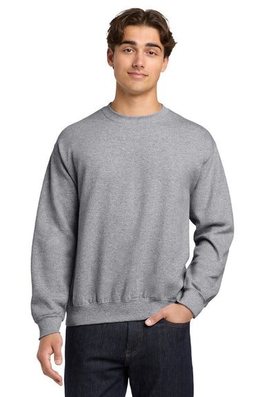 Gildan 18000 Mens Pill Resistant Fleece Crewneck Sweatshirt Sport Grey Model Front