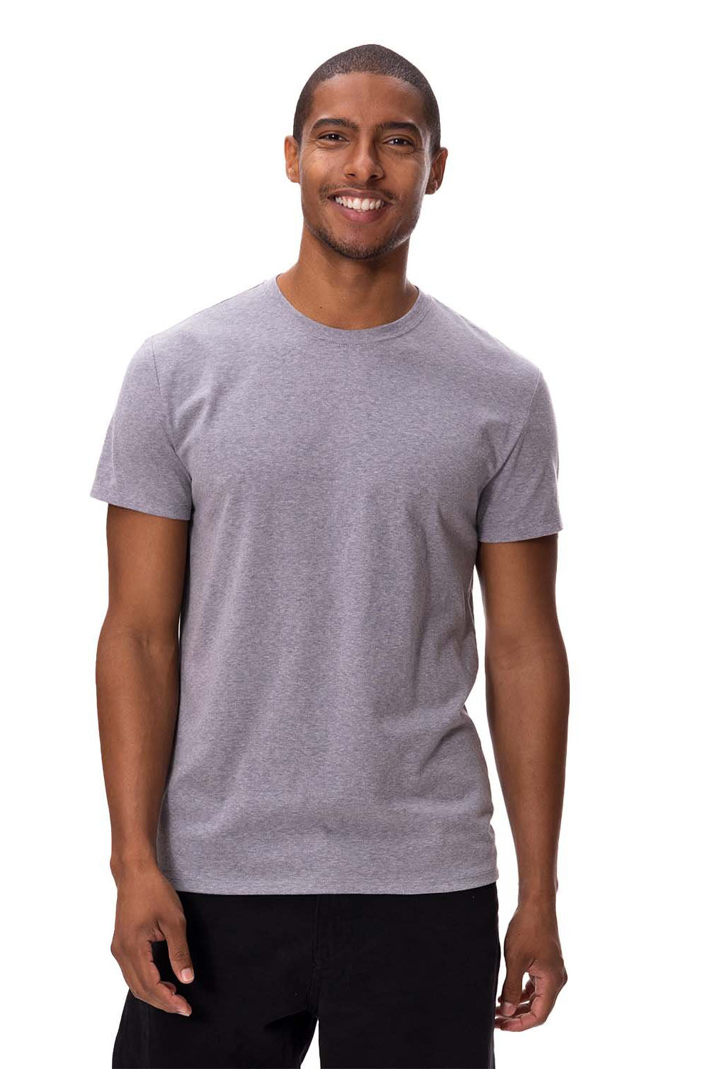 Threadfast Apparel 180A Mens Ultimate Short Sleeve Crewneck T-Shirt Heather Grey Model Front