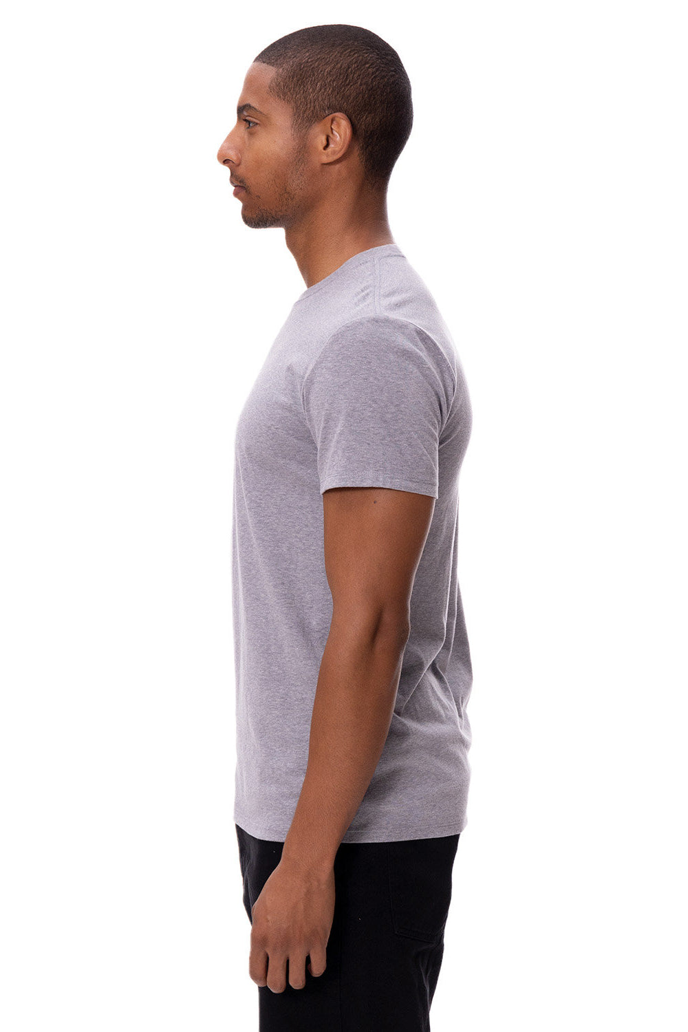 Threadfast Apparel 180A Mens Ultimate Short Sleeve Crewneck T-Shirt Heather Grey Model Side