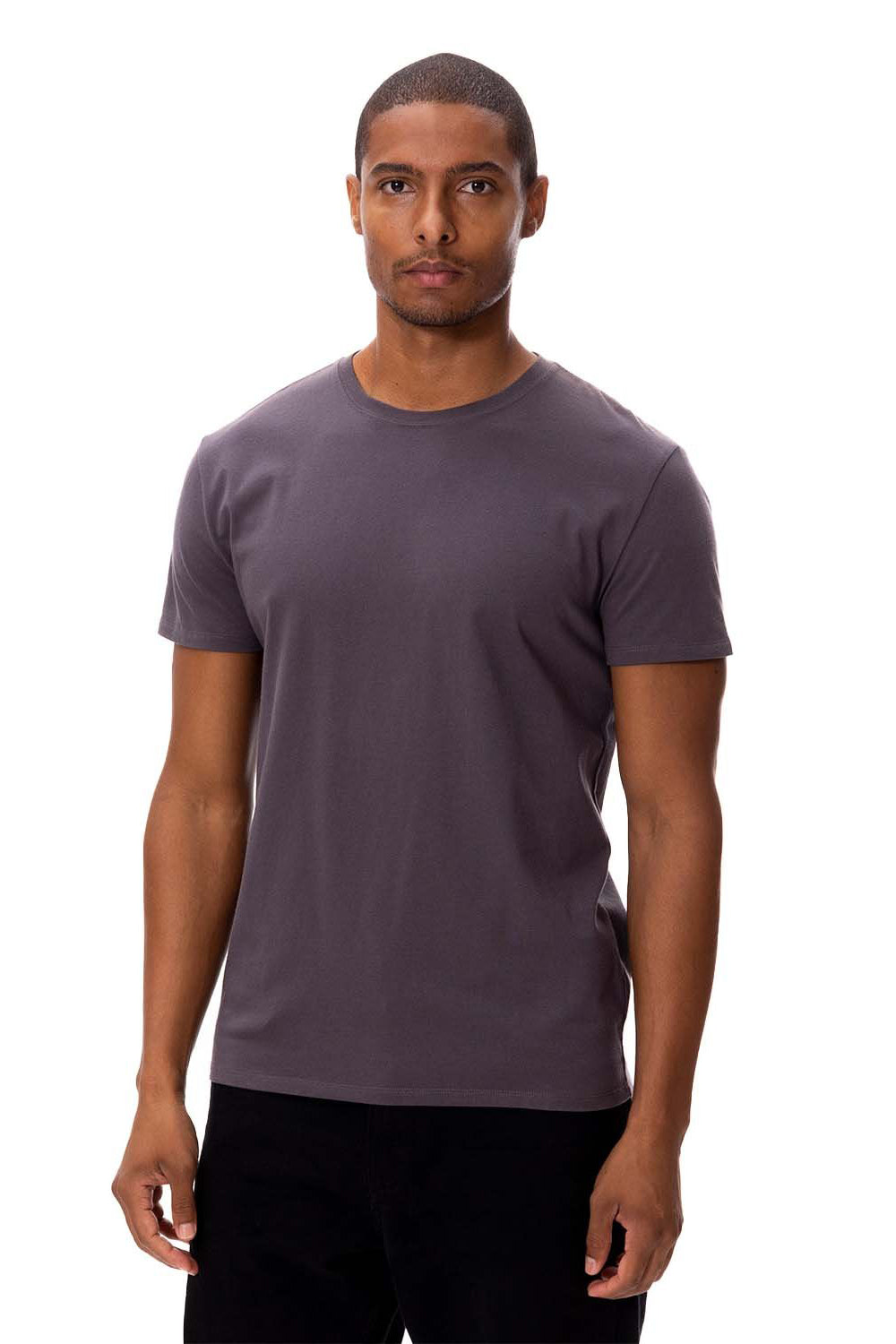 Threadfast Apparel 180A Mens Ultimate Short Sleeve Crewneck T-Shirt Coal Grey Model Front