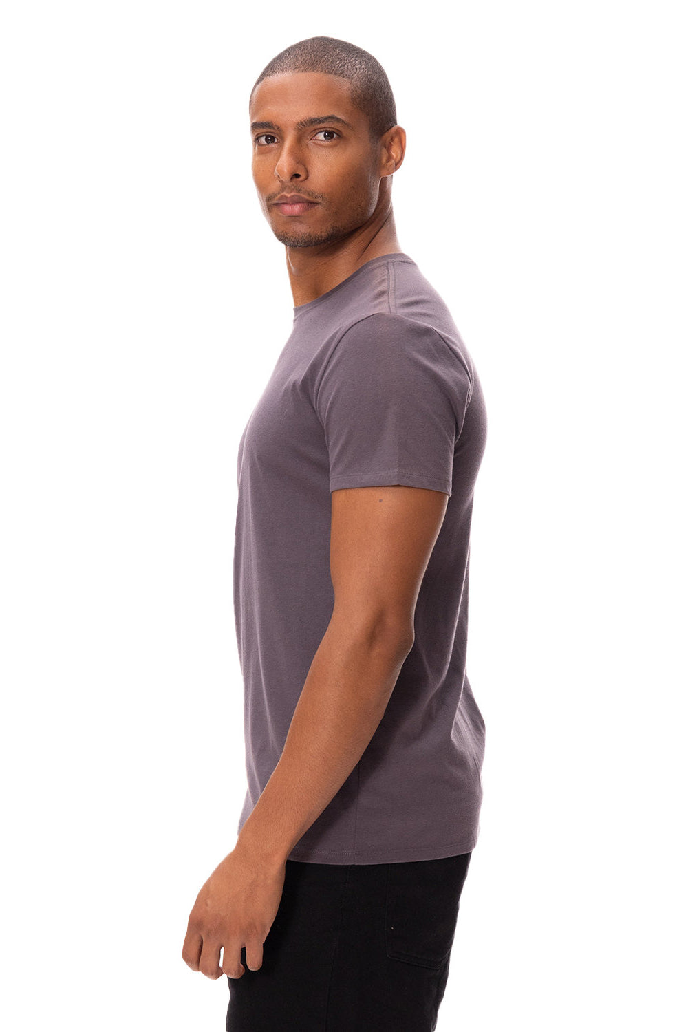 Threadfast Apparel 180A Mens Ultimate Short Sleeve Crewneck T-Shirt Coal Grey Model Side