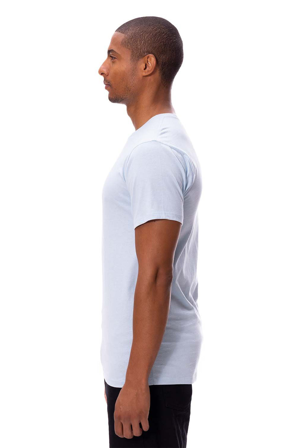 Threadfast Apparel 180A Mens Ultimate Short Sleeve Crewneck T-Shirt Powder Blue Model Side
