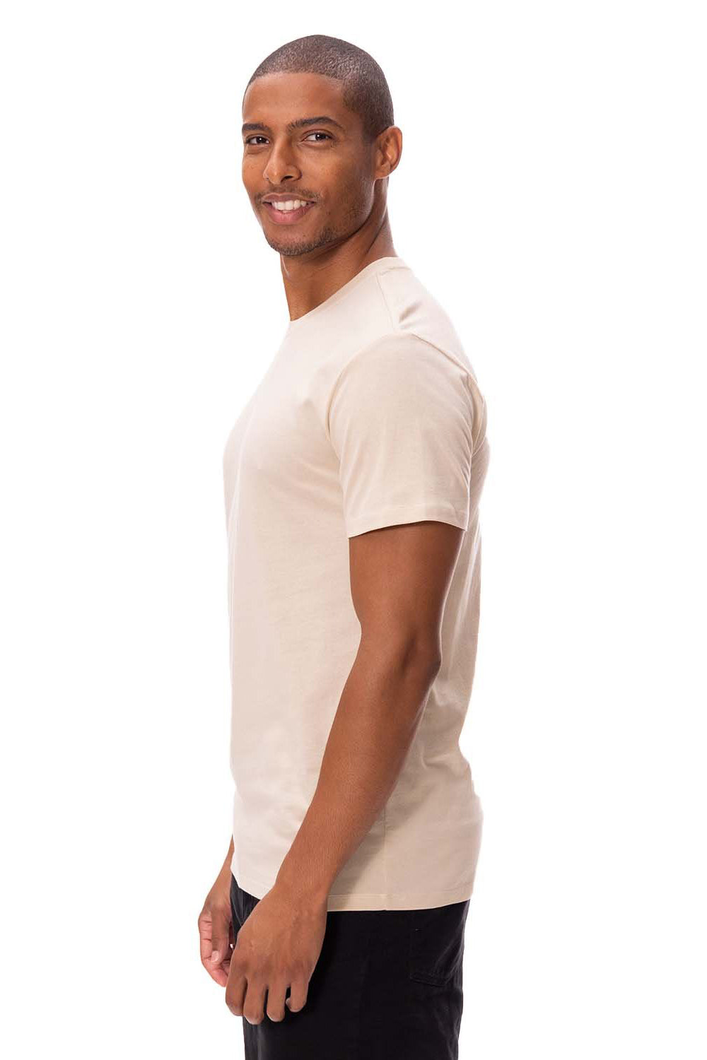 Threadfast Apparel 180A Mens Ultimate Short Sleeve Crewneck T-Shirt Sand Model Side