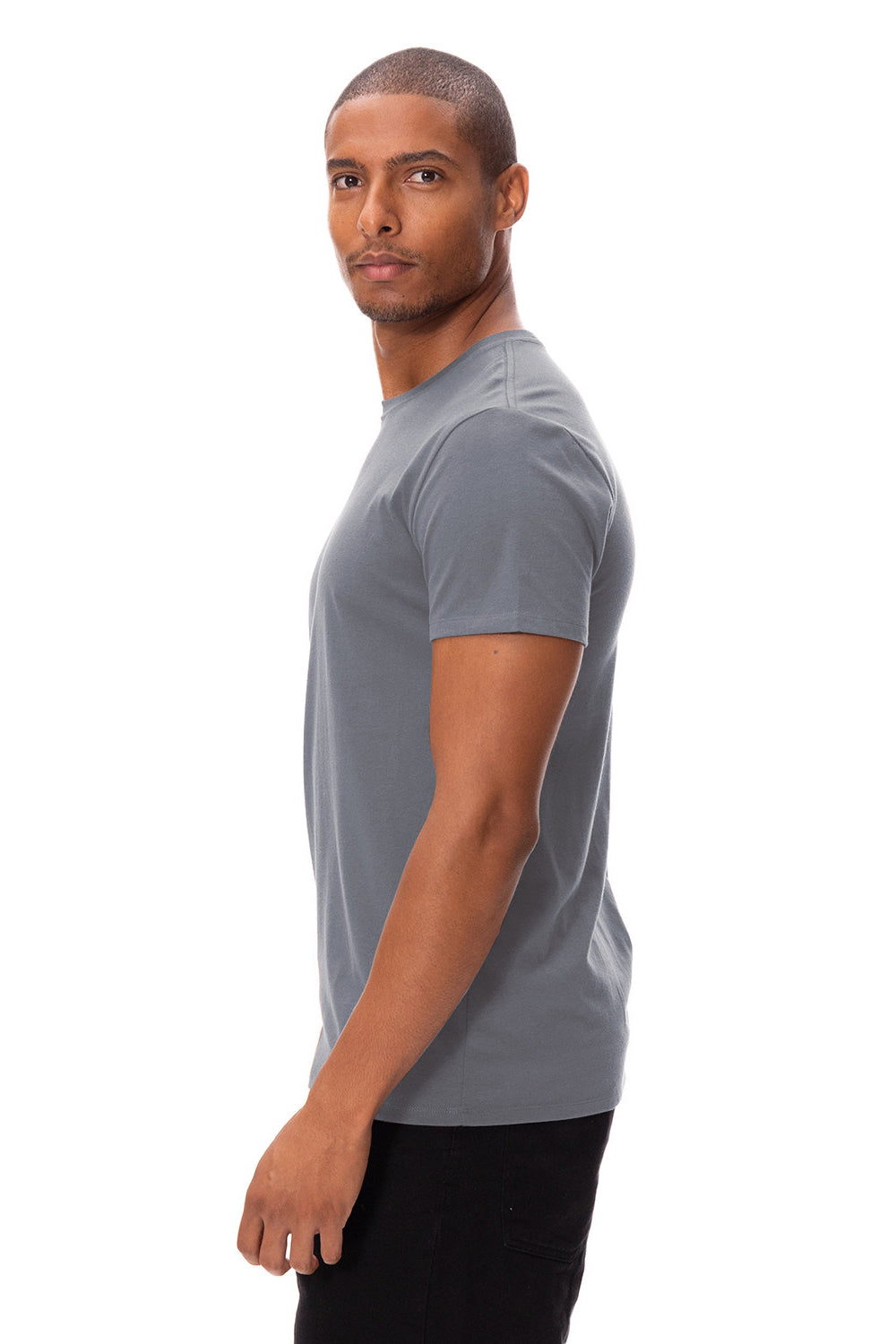 Threadfast Apparel 180A Mens Ultimate Short Sleeve Crewneck T-Shirt Smoke Grey Model Side