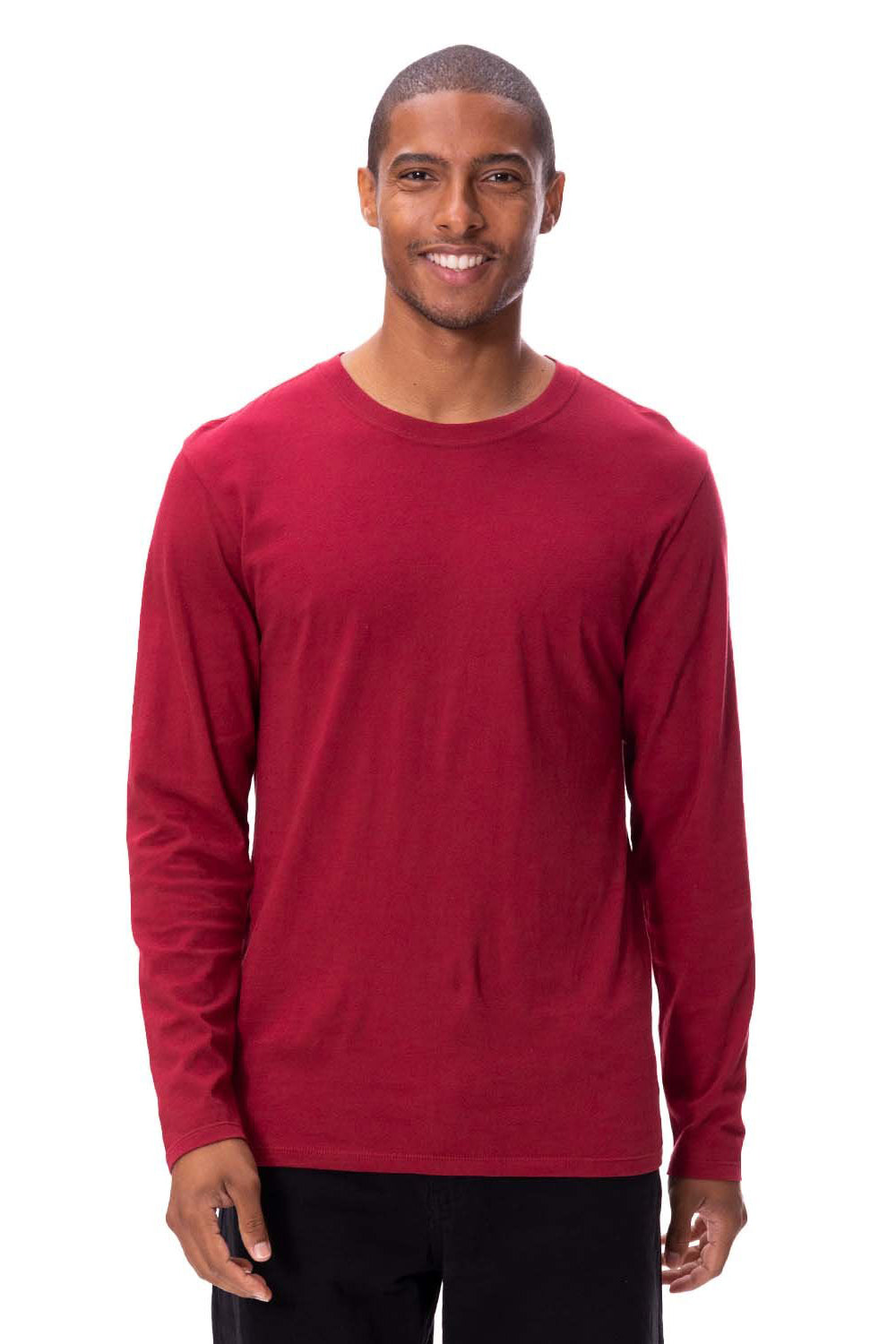 Threadfast Apparel 180LS Mens Ultimate Long Sleeve Crewneck T-Shirt Burgundy Model Front